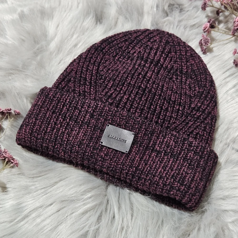 All Saints Hat Beanie Marled Wool Blend Rib Cuff Outdoor Fall Winter Streetwear